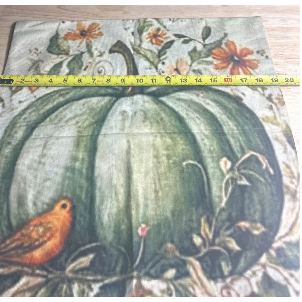 Autumn Green Pumpkin Bird Floral set of 4 Velvet Throw Pillow Covers 18x18